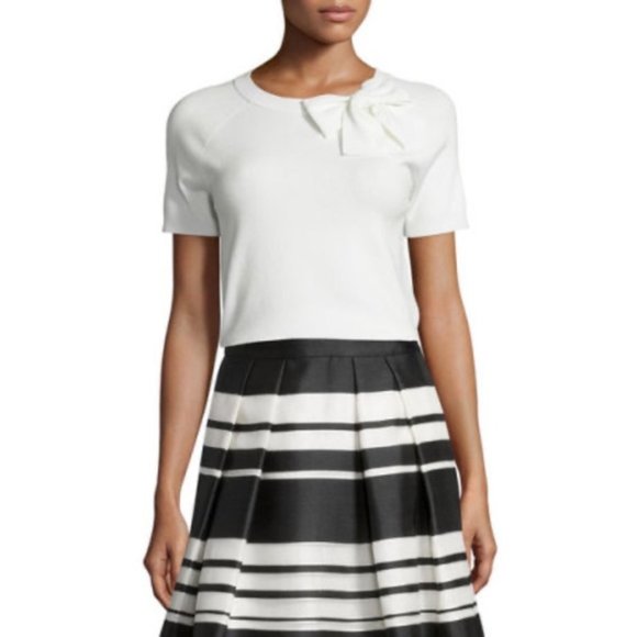EUC Authentic Kate Spade Organza Black & White Striped Pleated Skirt - Picture 2 of 12